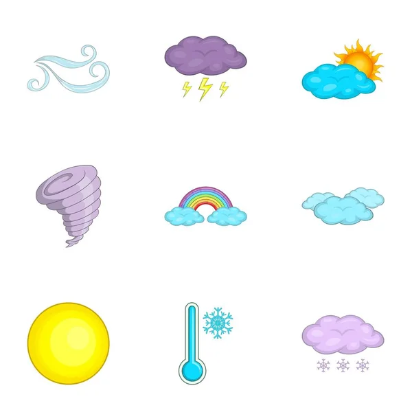 Ikonen der Meteorologie gesetzt, Cartoon-Stil — Stockvektor