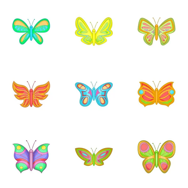 Parlak renkli kelebek simgeler kümesi karikatür tarzı