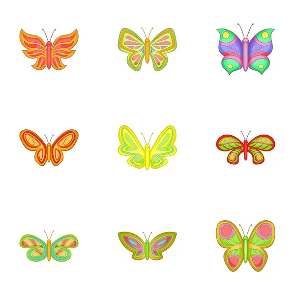 Conjunto de iconos de mariposa voladora, estilo de dibujos animados — Vector de stock