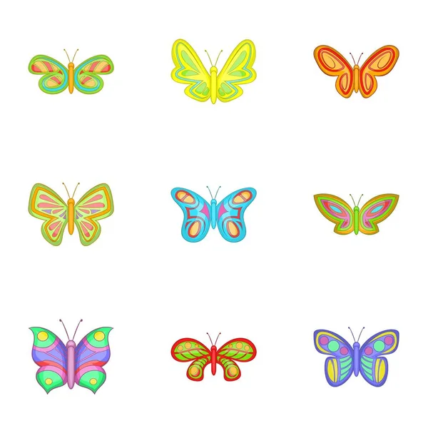 Schmetterling Ikonen Set, Cartoon-Stil — Stockvektor