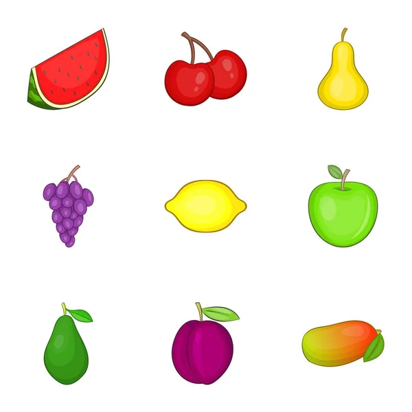 Different kinds of fruit icons set, cartoon style — Stock Vector