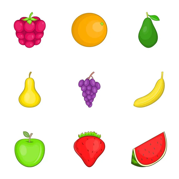 Farbige Früchte Icons Set, Cartoon-Stil — Stockvektor