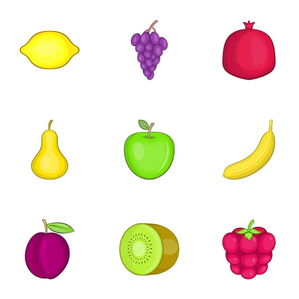 Frisches gesundes Obst Symbole Set, Cartoon-Stil — Stockvektor