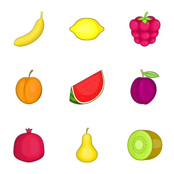 Frukt ikoner set, tecknad stil — Stock vektor