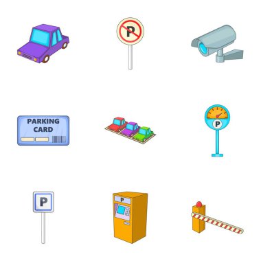 Araba konaklama Icons set, karikatür tarzı