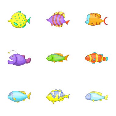 Tropikal balık Icons set, karikatür tarzı