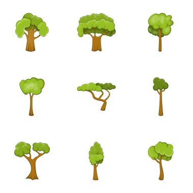 Yeşil ağaç Icons set, karikatür tarzı