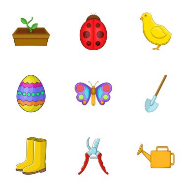 Bahçe ekipman Icons set, karikatür tarzı