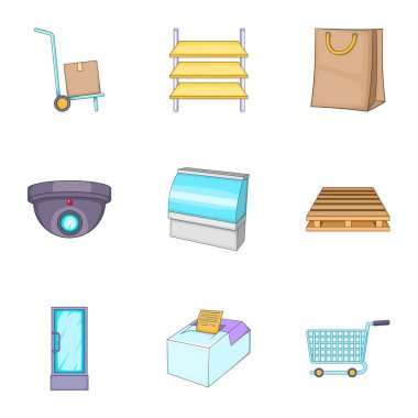 Icons set alışveriş, karikatür tarzı