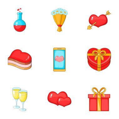 Love Icons set, karikatür tarzı