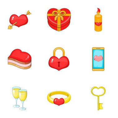 Sevgililer öğeler Icons set, karikatür tarzı