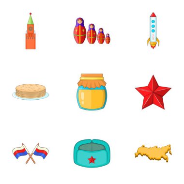 Rusya öğeleri Icons set, karikatür tarzı