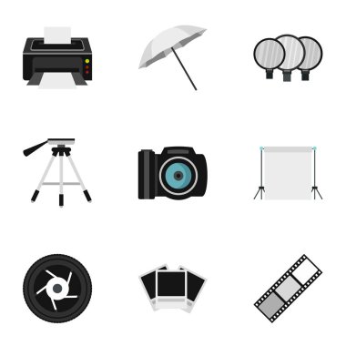 Fotoğrafik Icons set, düz stil