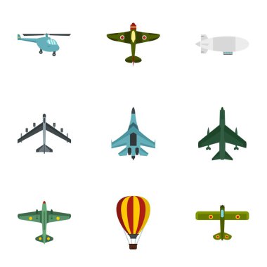 Uçak Icons set çarpışma, stil düz