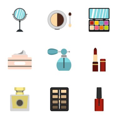 Kozmetik ürünleri Icons set, düz stil