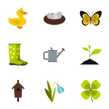Icons set tarım, düz stil