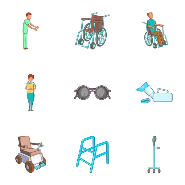Juego de iconos de cuidado y accesibilidad, estilo de dibujos animados — Vector de stock