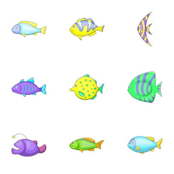 Ensemble d'icônes de la vie marine, style dessin animé — Image vectorielle