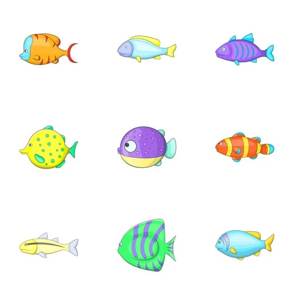 Conjunto de ícones da vida marinha, estilo cartoon — Vetor de Stock