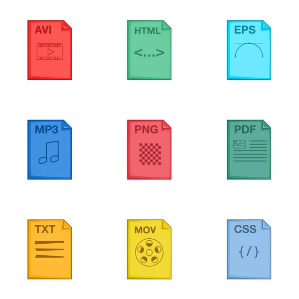 Tipo de archivo Iconos set, cartoon style — Vector de stock