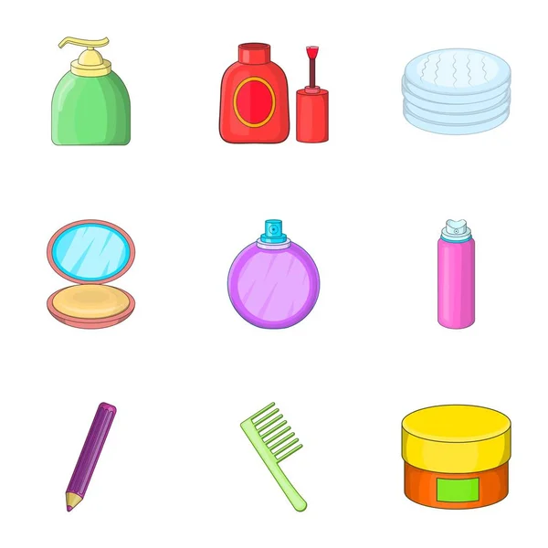 Decoratieve cosmetische iconen set, cartoon stijl — Stockvector