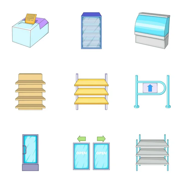 Conjunto de ícones de supermercado, estilo cartoon — Vetor de Stock