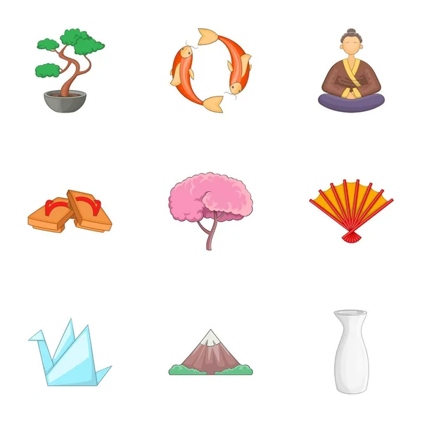 Simboli del Giappone set di icone, stile cartone animato — Vettoriale Stock