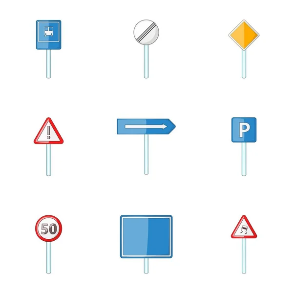 Diferentes sinais de tráfego conjunto de ícones, estilo cartoon — Vetor de Stock