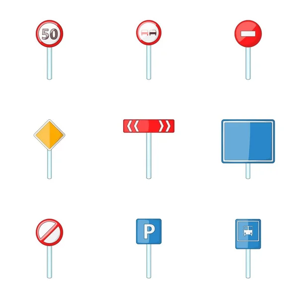 Diferentes sinais de estrada conjunto de ícones, estilo cartoon — Vetor de Stock
