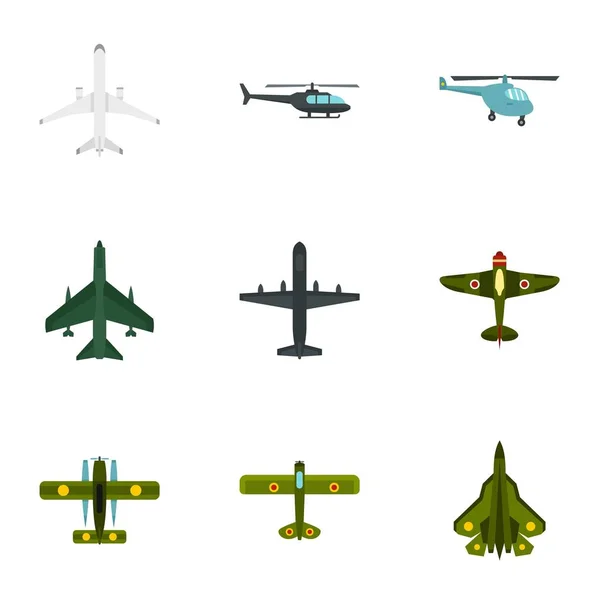 Aircraft icons set, flat style — Stock Vector