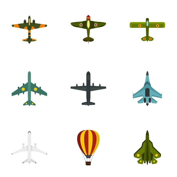 Conjunto de ícones de transporte aéreo militar, estilo plano — Vetor de Stock