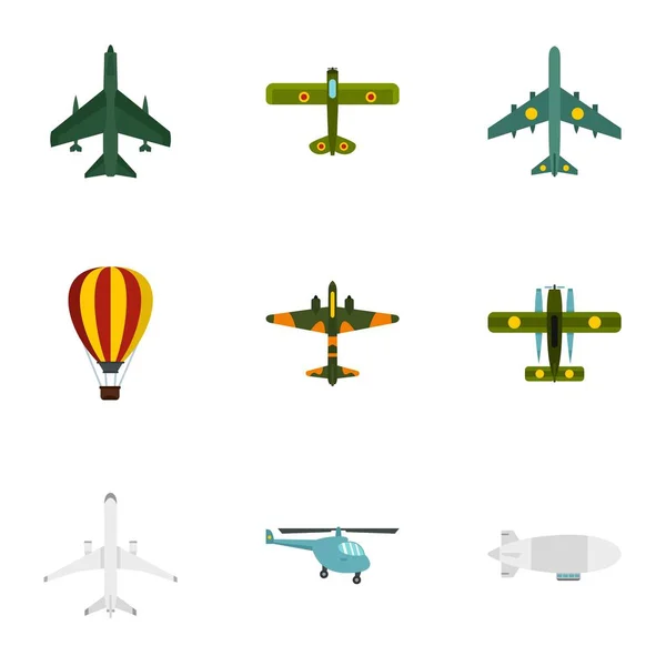 Samolotów zestaw ikon, płaski — Wektor stockowy