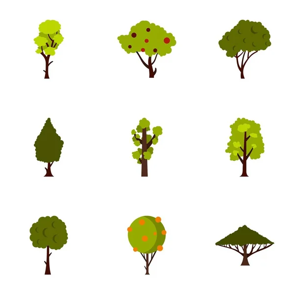 Árboles iconos conjunto, estilo plano — Vector de stock