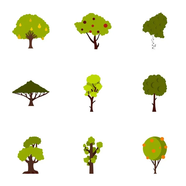 Types of trees icons set, flat style — Stock Vector