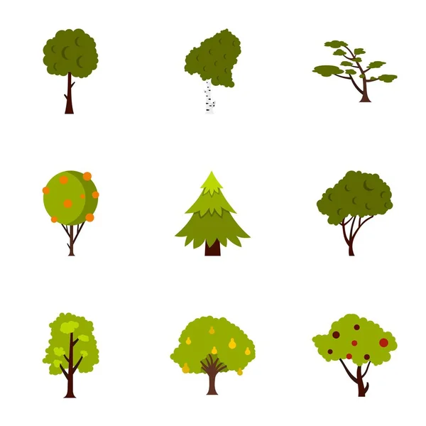 Kind of trees icons set, flat style — Stock Vector