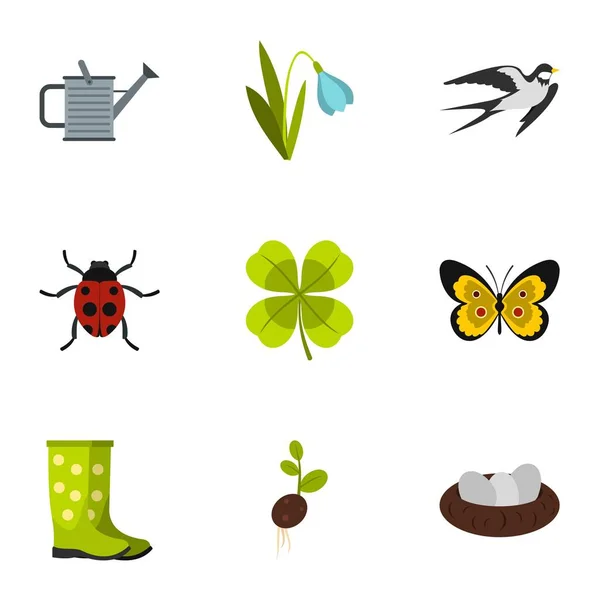 Garden maintenance icons set, flat style — Stock Vector