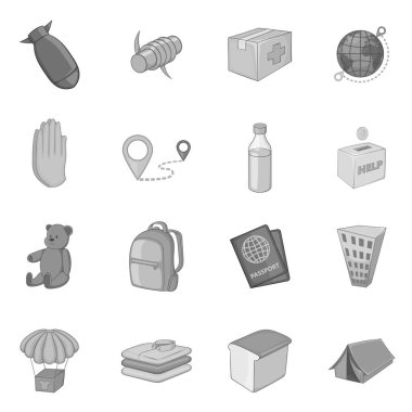 Mülteciler simgeler kümesi, tek renkli stil