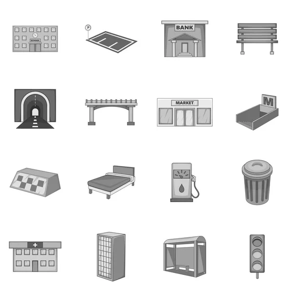 Conjunto de iconos de infraestructura de ciudad, estilo monocromo — Vector de stock