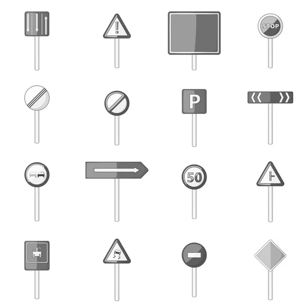 Road signs icons set, monochrome style — Stock Vector