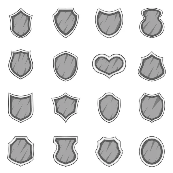 Shield icons set, monochrome style — Stock Vector