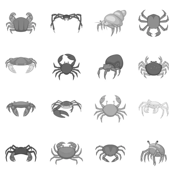 Ensemble d'icônes de crabe colorées, style monochrome — Image vectorielle