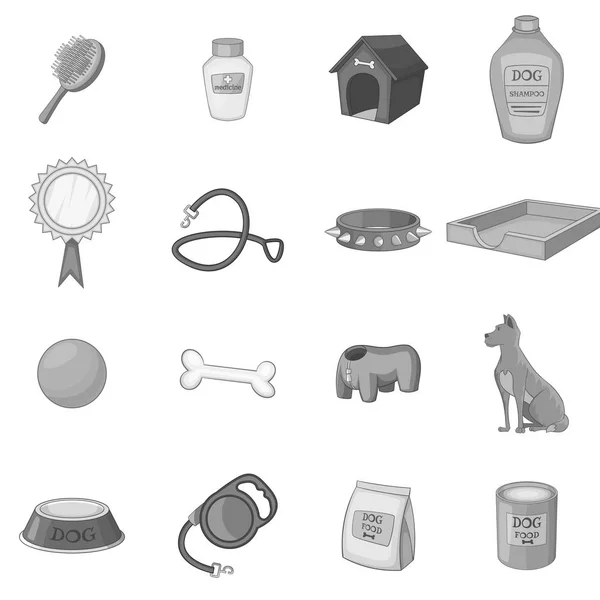 Ensemble d'icônes de soins pour chien, style monochrome — Image vectorielle