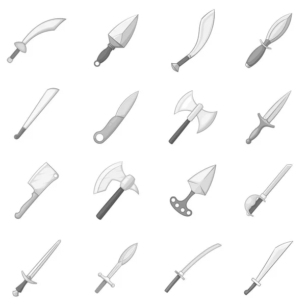 Conjunto de ícones de braços de aço, estilo monocromático — Vetor de Stock