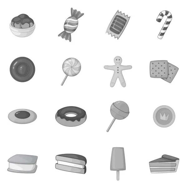 Conjunto de ícones de doces diferentes, estilo monocromático —  Vetores de Stock