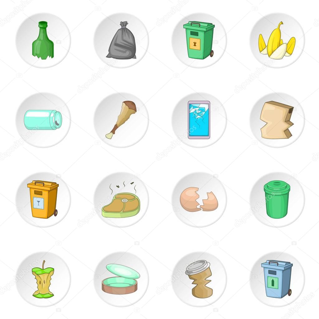 Garbage items icons set