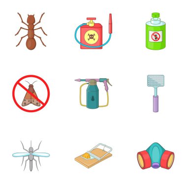Böcek imha Icons set, karikatür tarzı