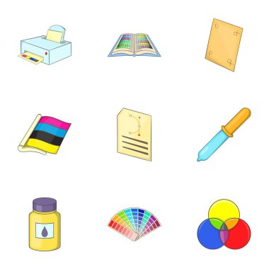 Palet ve yazıcı Icons set, karikatür tarzı