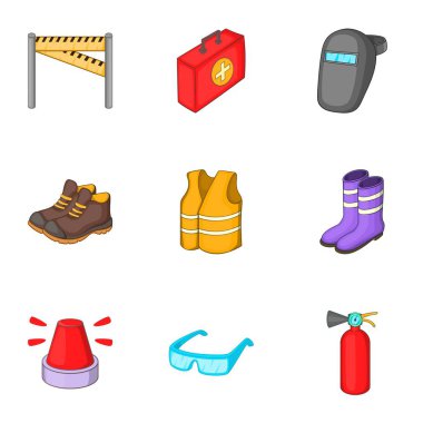 Yol onarım ekipman Icons set, karikatür tarzı