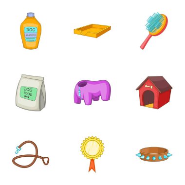 Evde beslenen hayvan kaygı Icons set, karikatür tarzı