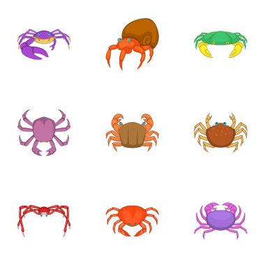Deniz hayvanları Icons set, karikatür tarzı Yengeç